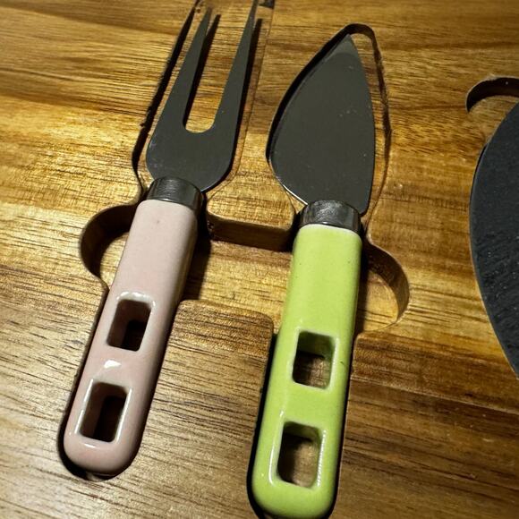 Vintage Wood & Slate Cheese Board Set with Utensils – Mid-Century Modern Style - Picture 3 of 6
